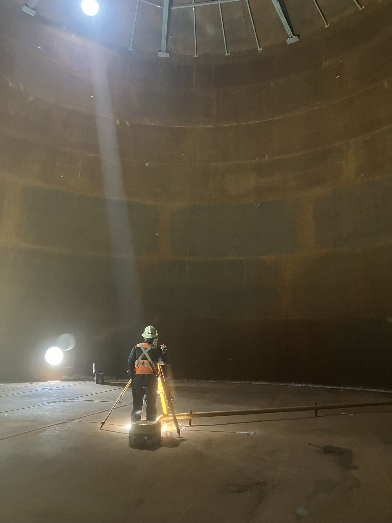 A storage tank seen from inside