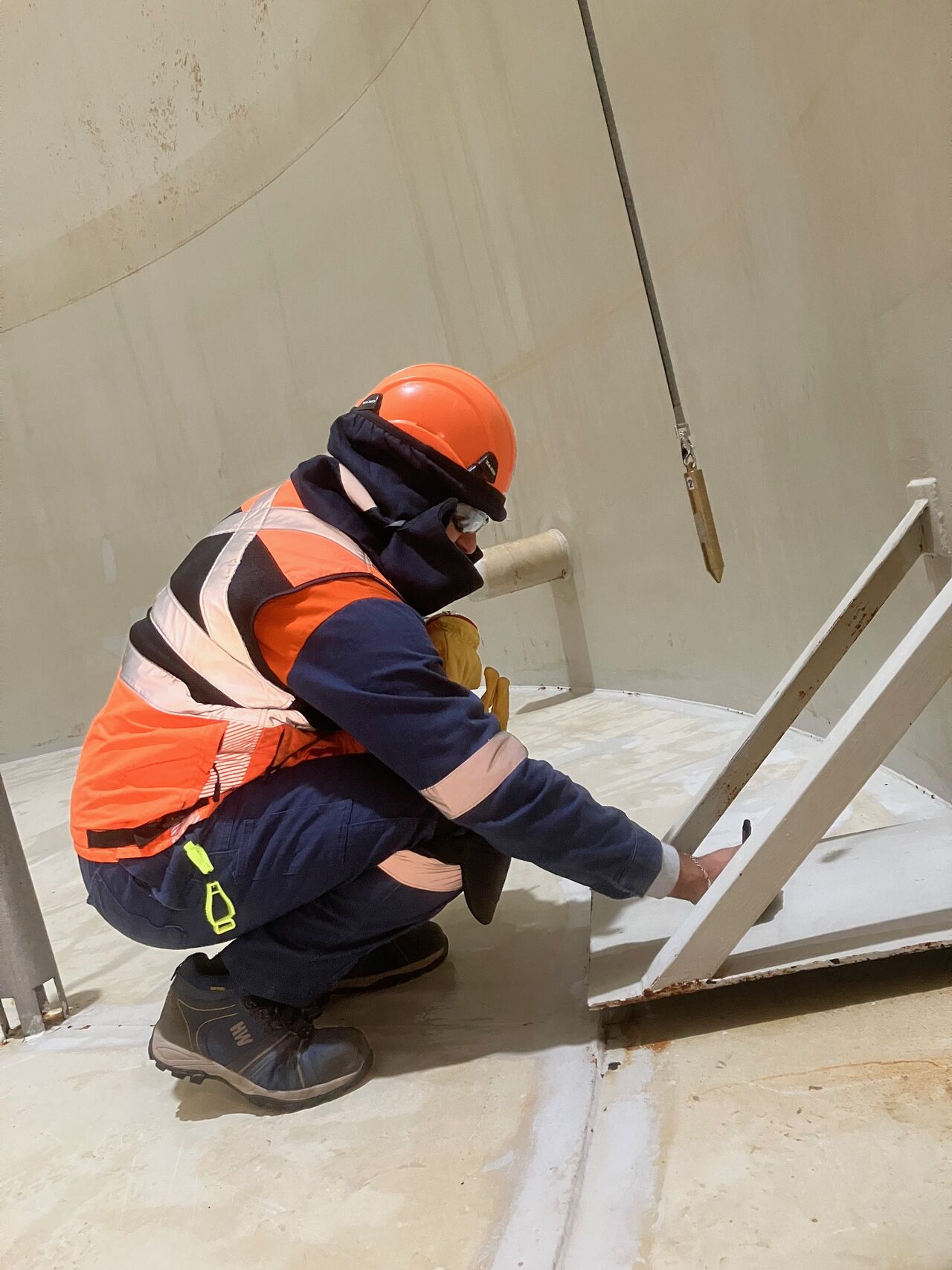 A storage tank seen from inside