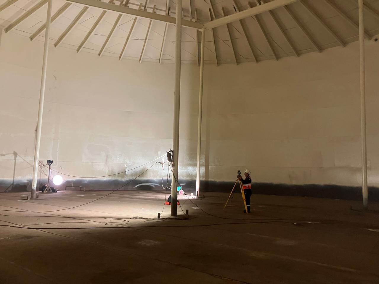 A storage tank seen from inside