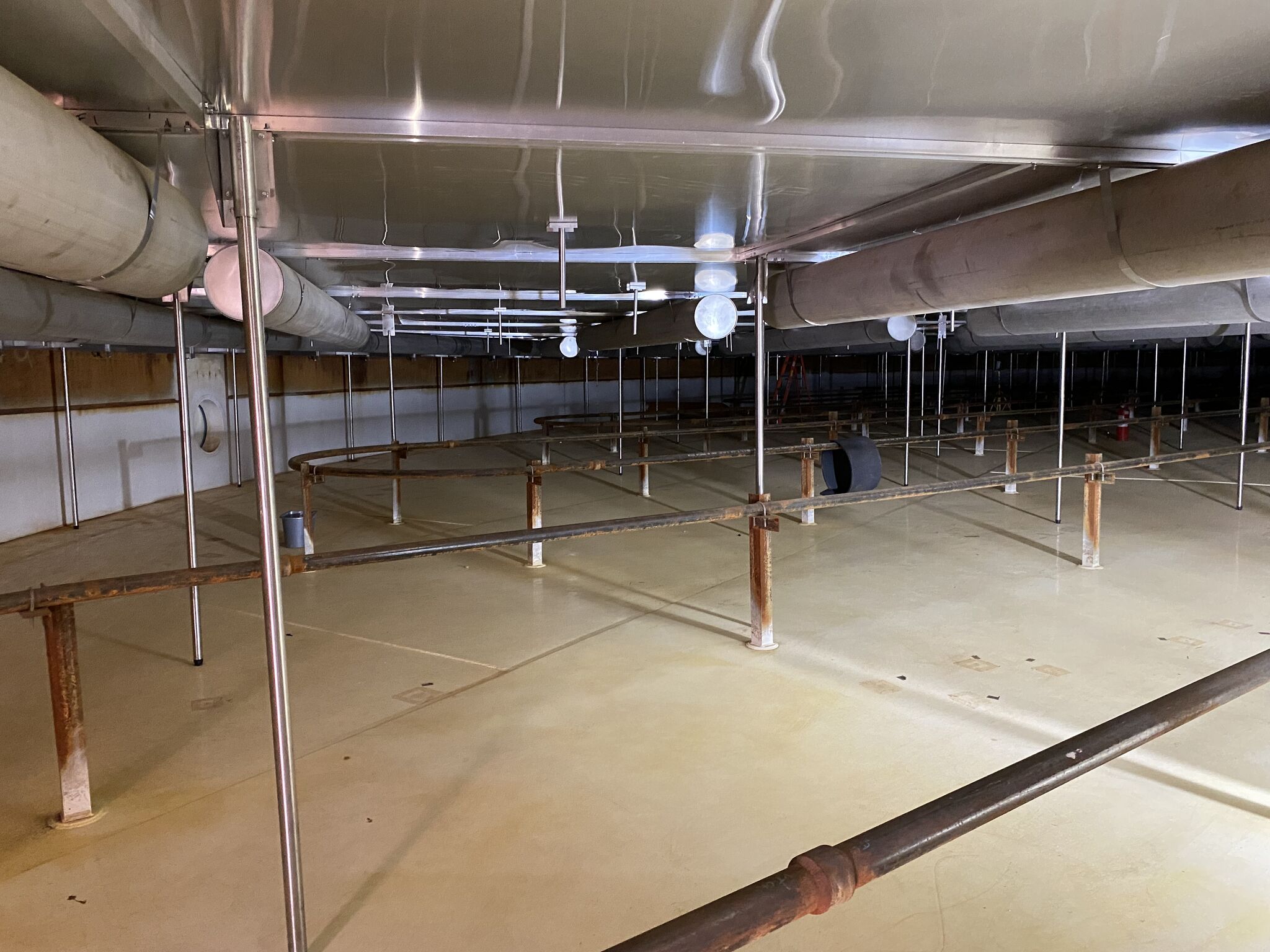 A storage tank seen from inside