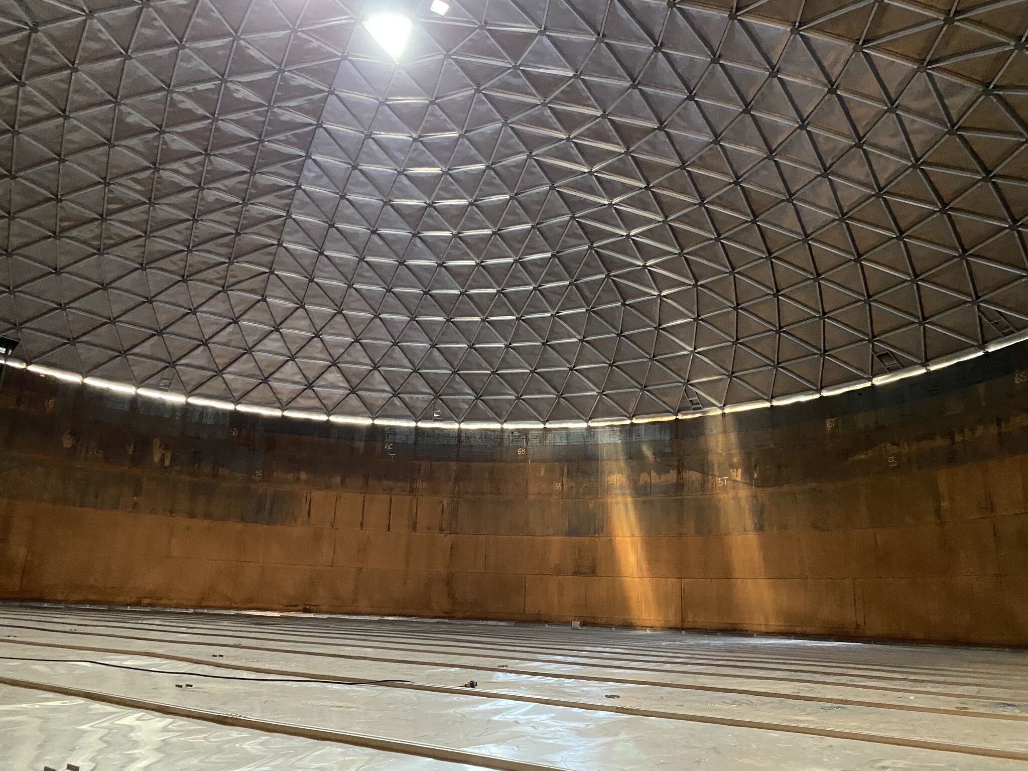 A storage tank seen from inside